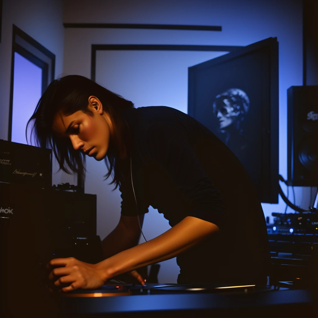 arafed man in black shirt playing music on a dj set, taras susak, profile photo 1024px, nekro petros afshar, dj, taking care of the art station, psytrance and giger, nico delort, taken in the late 2000s, trends in the art season, christophe szpajdel