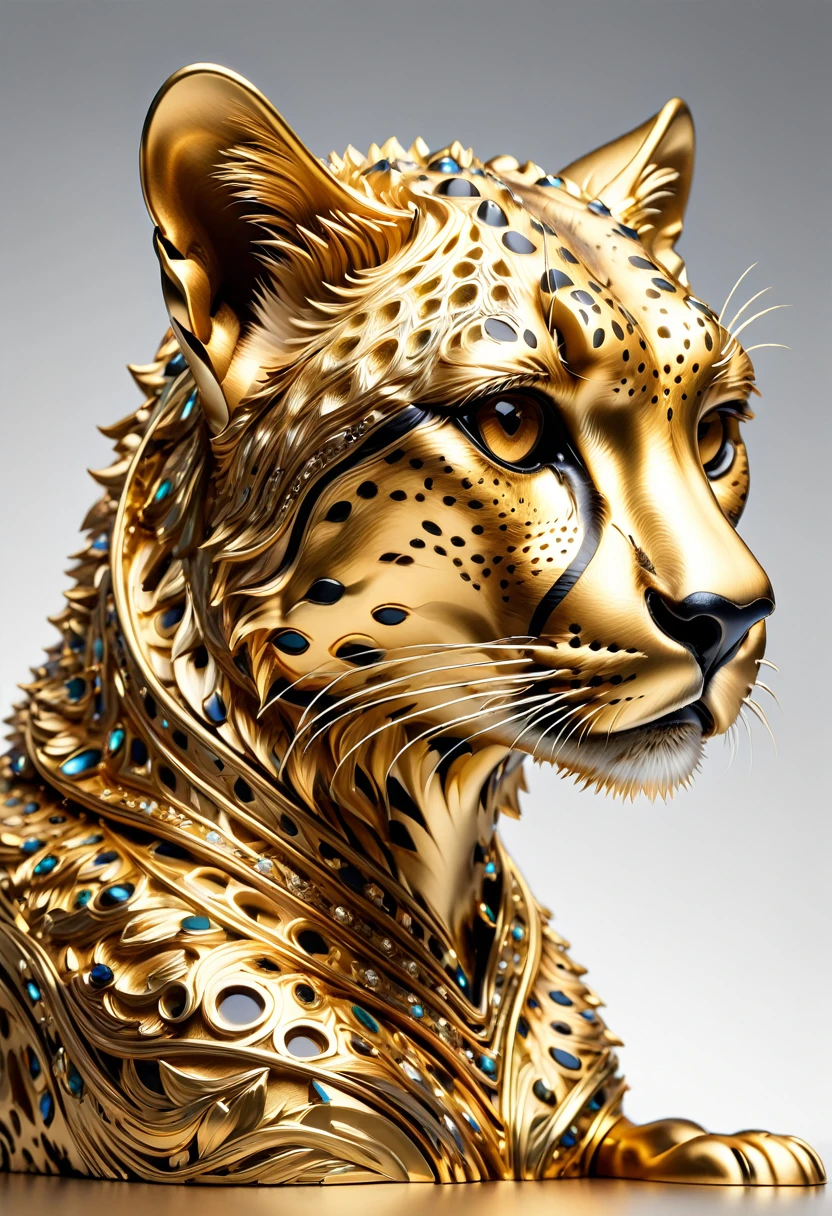  Cheetah made of gold metal, (masterpiece), (high quality), 8K, high resolution, extremely detailed,