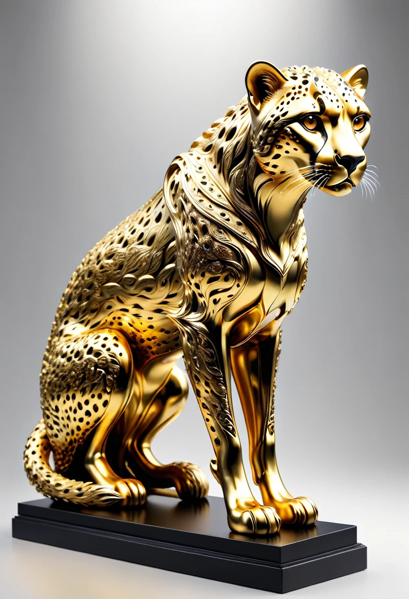  Cheetah made of gold metal, (masterpiece), (high quality), 8K, high resolution, extremely detailed,