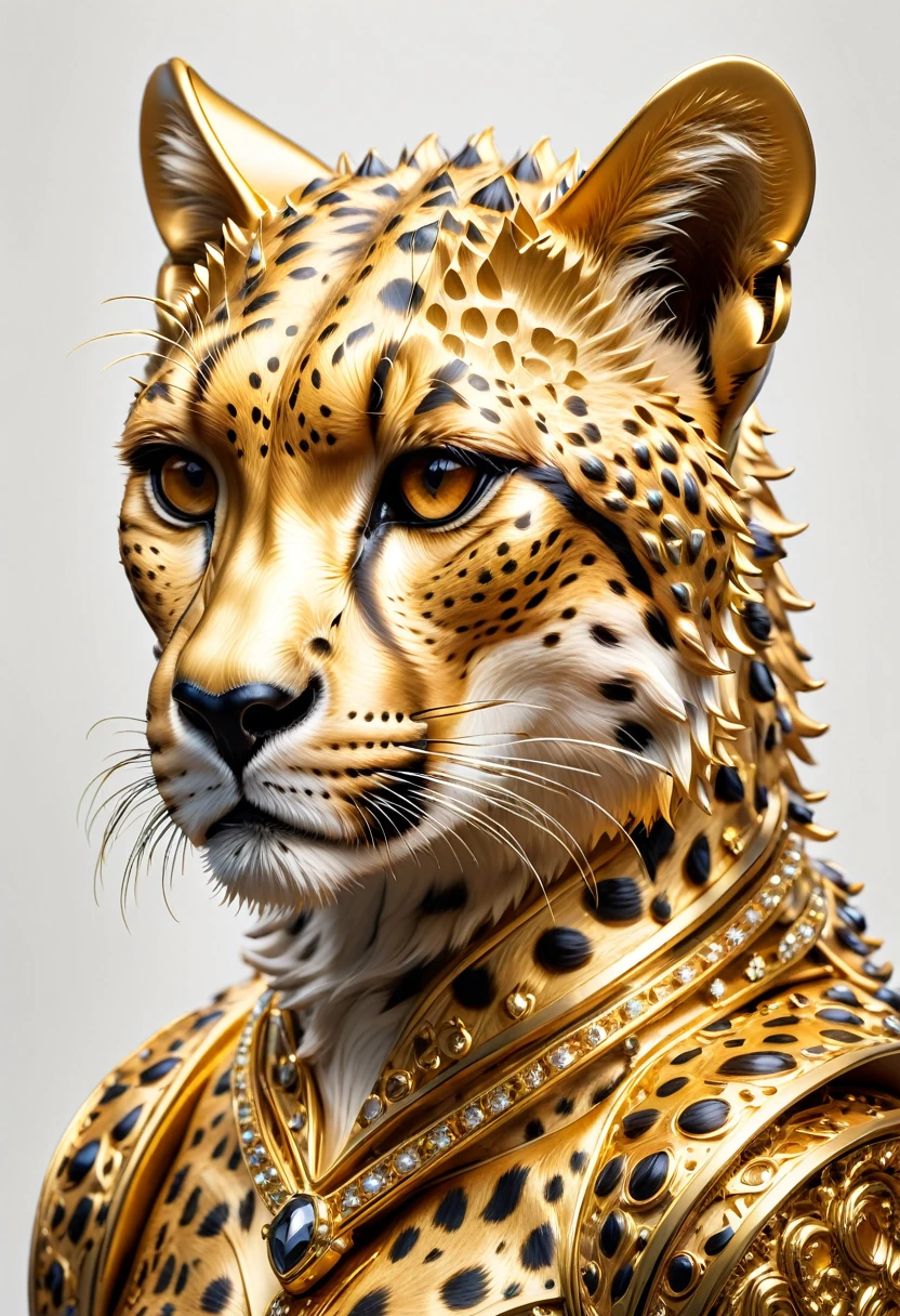  Cheetah made of gold metal, (masterpiece), (high quality), 8K, high resolution, extremely detailed,