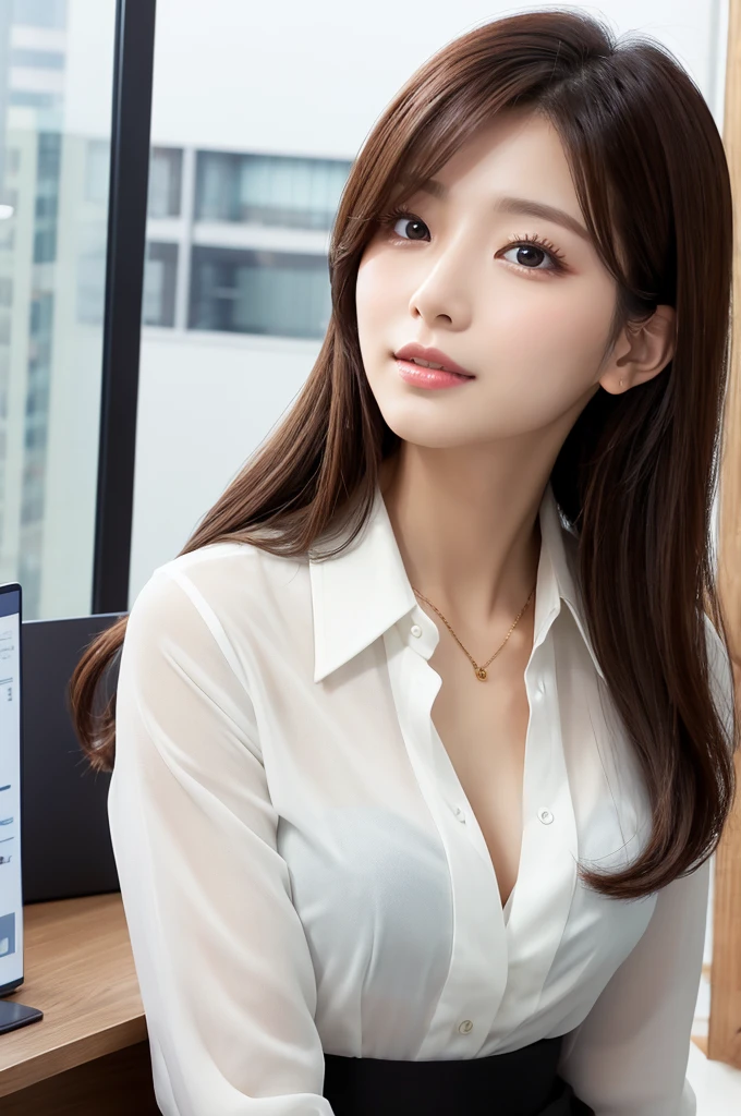 （（Highest quality））、Beauty、open front shirt、office