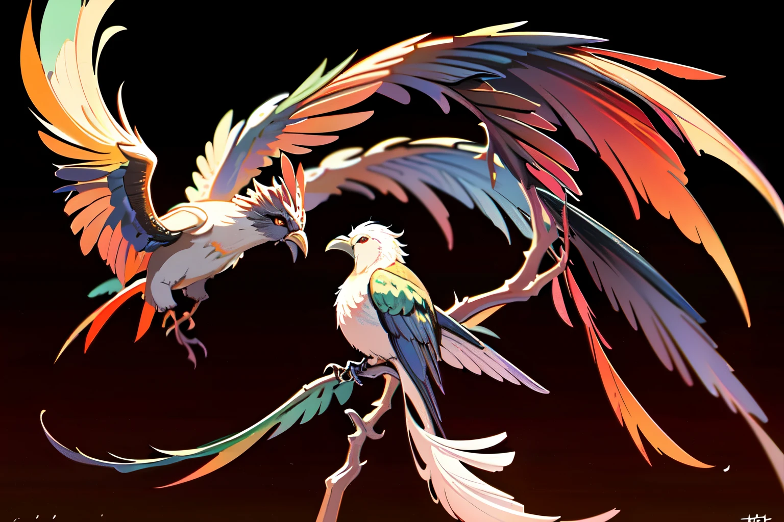 masterpiece,best quality, Beautifully painted,Very detailed,(Denoising:0.6 ),Very simple,Colorama Color Rainbow RGB ,masterpiece, best quality, Highly detailed CG Unity 8k wallpaper,masterpiece, best quality, Extremely detailed, {Wonderful media}, Limited color palette, A bird,Pure black background,Open your wings