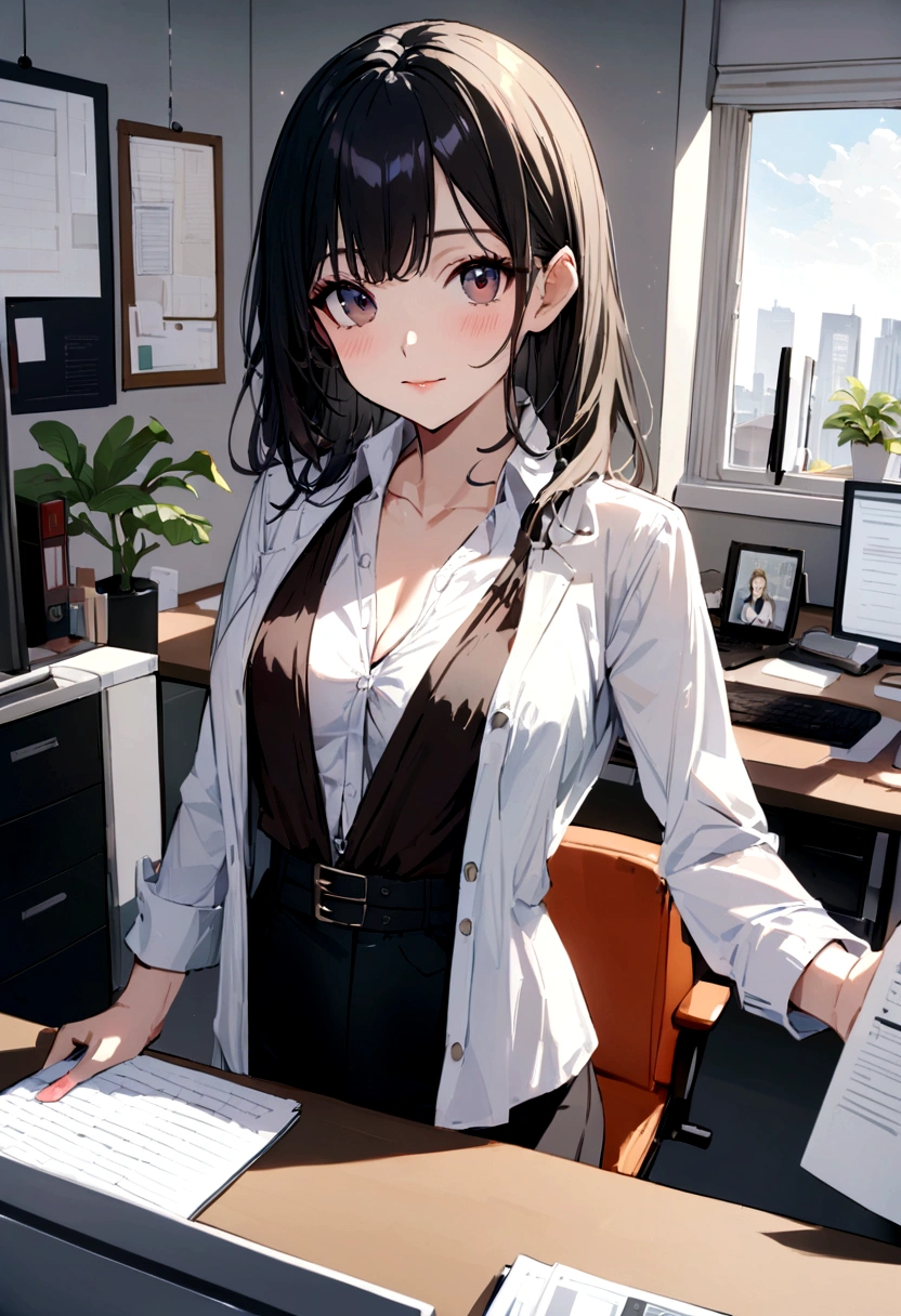 （（Highest quality））、Beauty、open front shirt、Stylish office