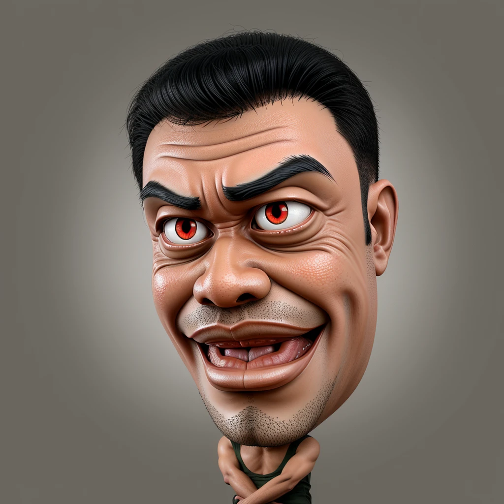 Caricature about a Indonesian man with big head and exaggerated eyes