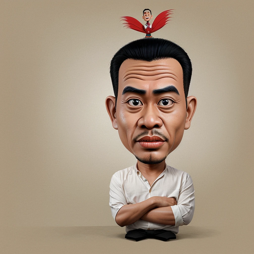 Caricature about a Indonesian man with big head and exaggerated eyes