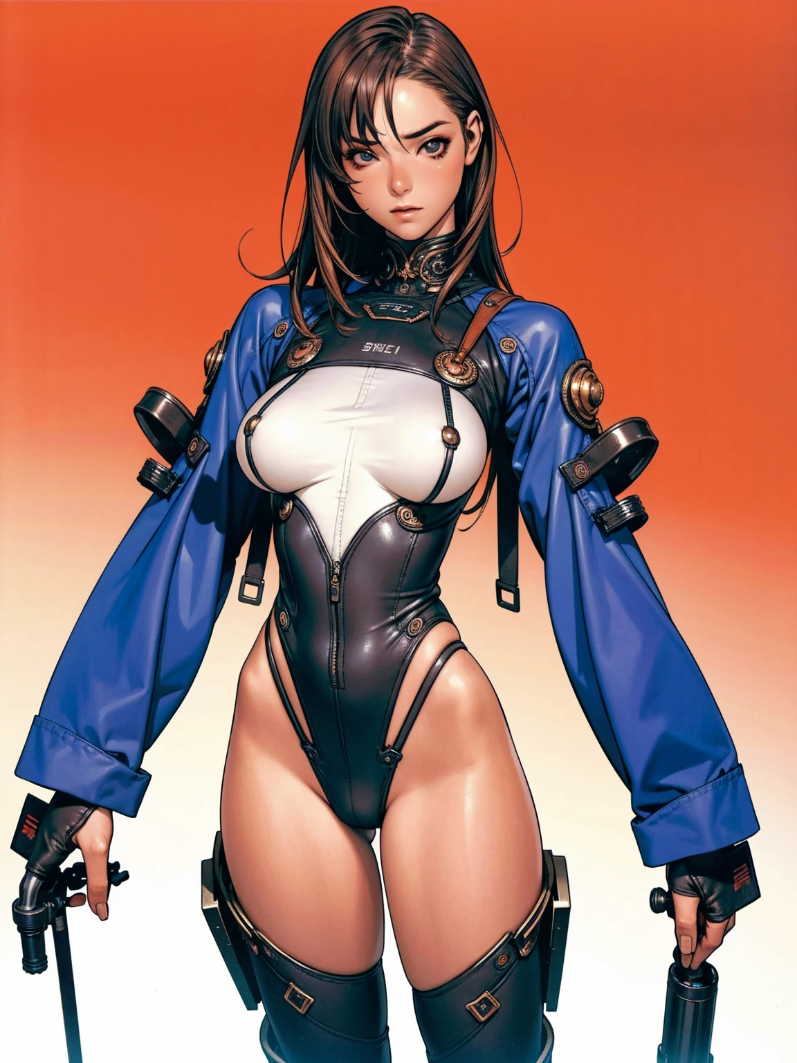 (((Rust and blue skin))), (((demon))), (((tattoo of a spider))), (((rusty and blue suit))), (((best qualityer: 1.4))), (((Afro))), (((DuneWalker))), (((post-apocalypse))), (Unbeatable masterpiece), (hiper HD),(CG 8k hyper-realistic), (((breasts big))), (((hyper feminine))), sensuous girl, (bob hair with straight bangs), ((( sculptural body ))), (((1 girl))), 20 year anime girl with perfect body, Beautiful and well-groomed face, slanted eyes, muscular body:1.2, costume with textured details in pixel art, (Head to thigh photos),modern samurai pants, Complex equipment,Tight, dark clothes,With white stars and white stripes, Metal parts in armor, afro girl, (((standing alone))), pirralha violent, ((())), sensuous, pose de atitude, work of art, post-apocalypse, (((manga style))), Bounty Hunter, violent, Manic, the way you want, slenderbody, thin but strong, perfectbody, roupa moderna, Advanced technology, short shorts with checkered pattern in red and black, fur collar jacket, sleeves with vertical striped pattern, neutral background