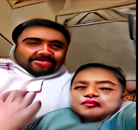 there is a man and a that are sitting together, with a kid, very very low quality picture, father with , 4 0 years old man, profile pic, ghutra and egal, selfie photo, khyzyl saleem, profile picture, ash thorp khyzyl saleem, ayan nag, father, very clear picture