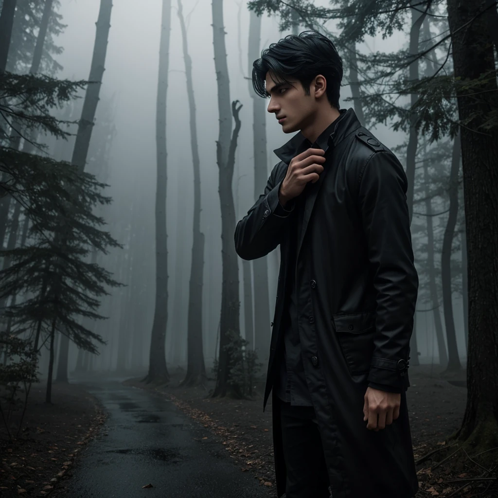 In a mysterious and enchanting world, gloomy fog envelops the scene, as if hiding something deep. от alex1shved Amidst this fog, a figure appears, An 18-year-old man with flowing jet black hair and eyes. The image conveys his powerful presence., his appearance completely matches the darkness surrounding him. The foggy atmosphere adds mystery and fabulousness to works of art., giving it an almost surreal feel. picture, skillfully executed, showcases intricate detail and vibrant colors, that bring the scene to life. It invites us to plunge into the enchanting world of this anime., where memories are shrouded in layers of uncertainty, I am waiting, to be solved. от alex1shved, 16K, Ultra realistic, Ultra high resolution.Photorealistic, uhd