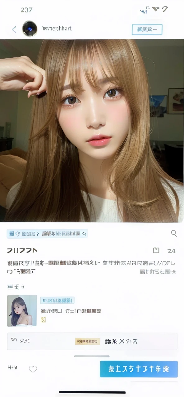 Highest quality、Ultra-high resolution、(Photorealistic:1.4)、1 girl、 (Faded brown hair : 1)、 (Small breasts:1.2)、View your viewers、Close-up、 Inside the room、Selfie feeling