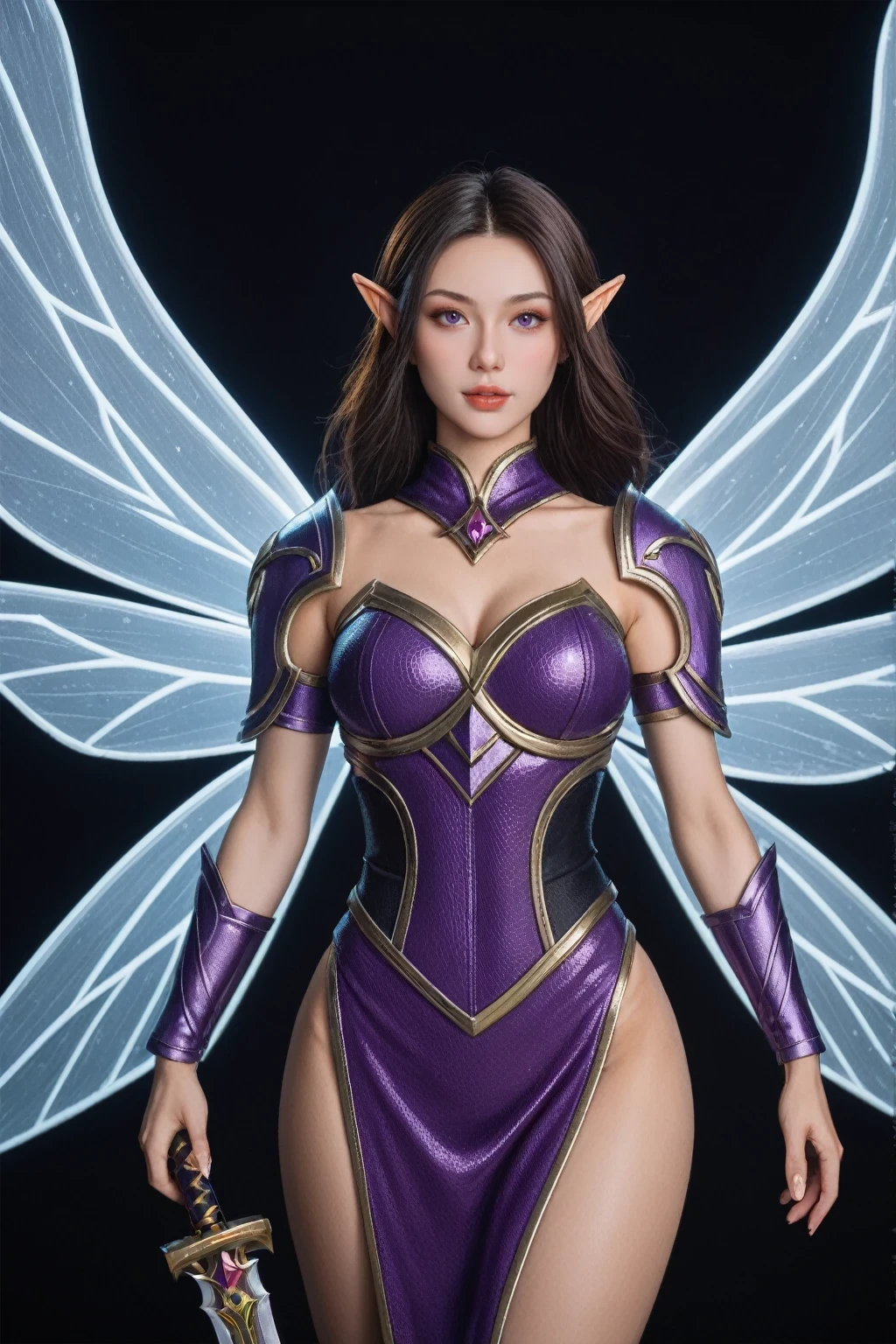 score_9, score_8_up, score_7_up, BREAK,
a close up of a person holding a sword, cgsociety contest winner, fantasy art, brunette elf with fairy wings, unreal engine 5 4 k uhd image, purple armor, angels and demons, maya ali as a lightning mage, (((unreal engine))), heroes of might and magic, succubus in tight short dress, unreal engine 5”