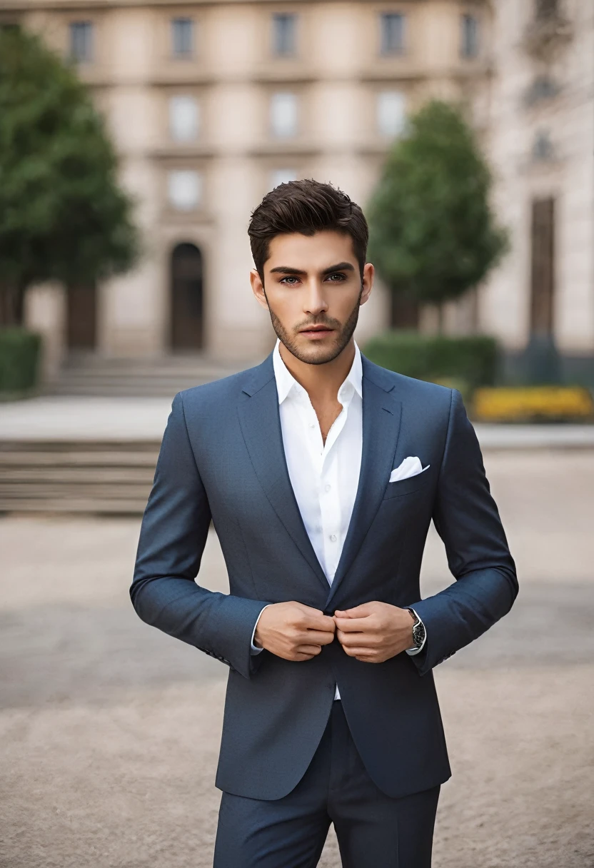 Man in suit looking at camera, face perfect, perfect handsome face, Handsome face, Inspired by Luca Zontini,good looking face, really good looking face!!, handsome attractive face, looking intensely at the camera, Rafael Personas, handsome detailed face