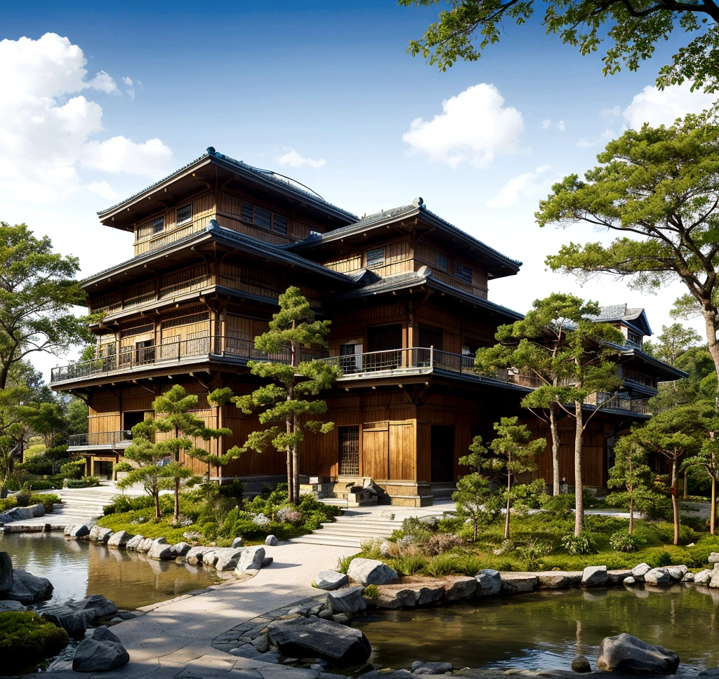a cartoon illustration of a pagoda with a blue roof, european japanese buildings, an extremely detailed building, japanese temple, japanese house, zen temple background, ancient japanese architecture, temple background, background depicting a temple, a temple, japanese temples, japanese architecture, chinese building, japanese town, inspired by Tōshi Yoshida, temple, digital painting of a pagoda