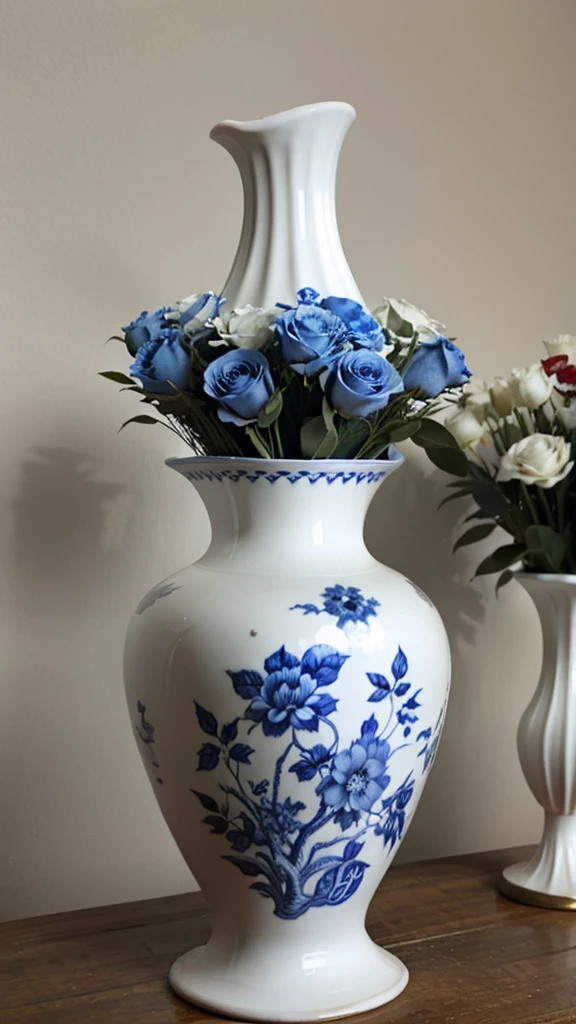 **beautiful blue and white china vase with explosition of flowers, birds and a zebra** - (fast)