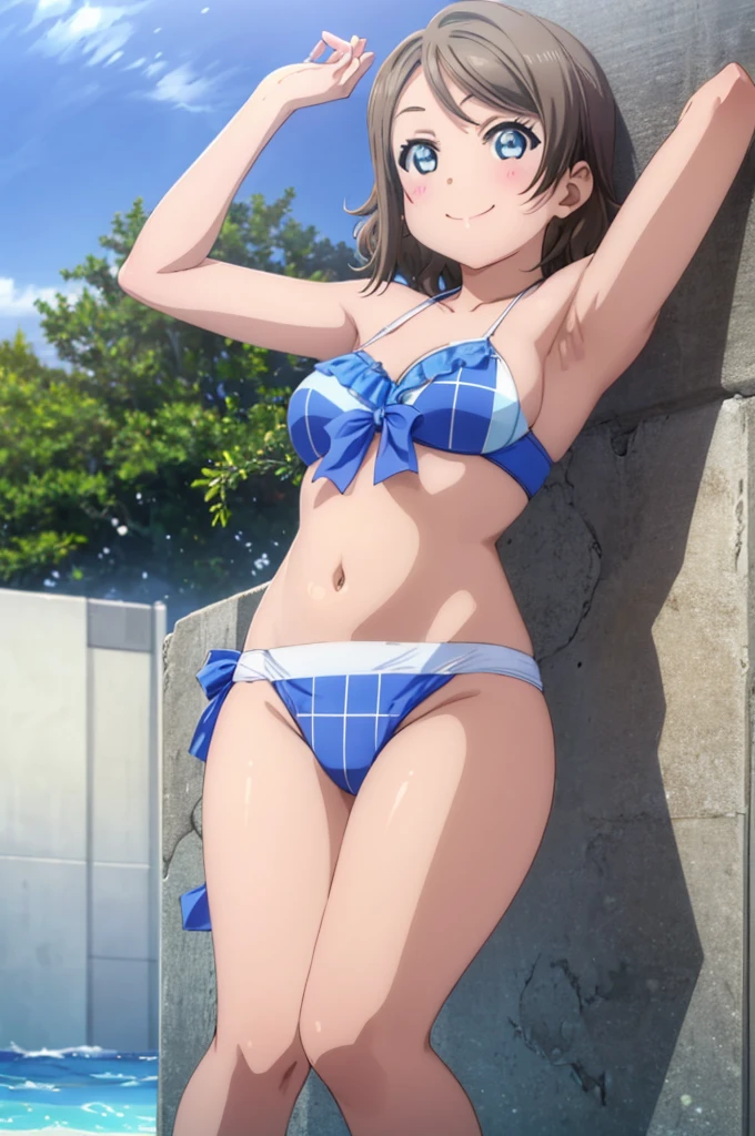 (((pixel-perfect, detail-perfect))), solo, 1girl, you watanabe, eyes azzur, smile, bikini, summer beach, armpit, big filesize, ultra High Qality