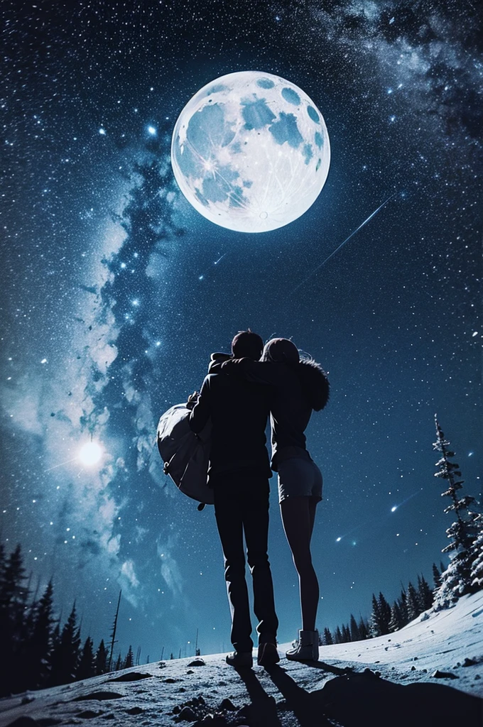 moon in the night sky in the forest