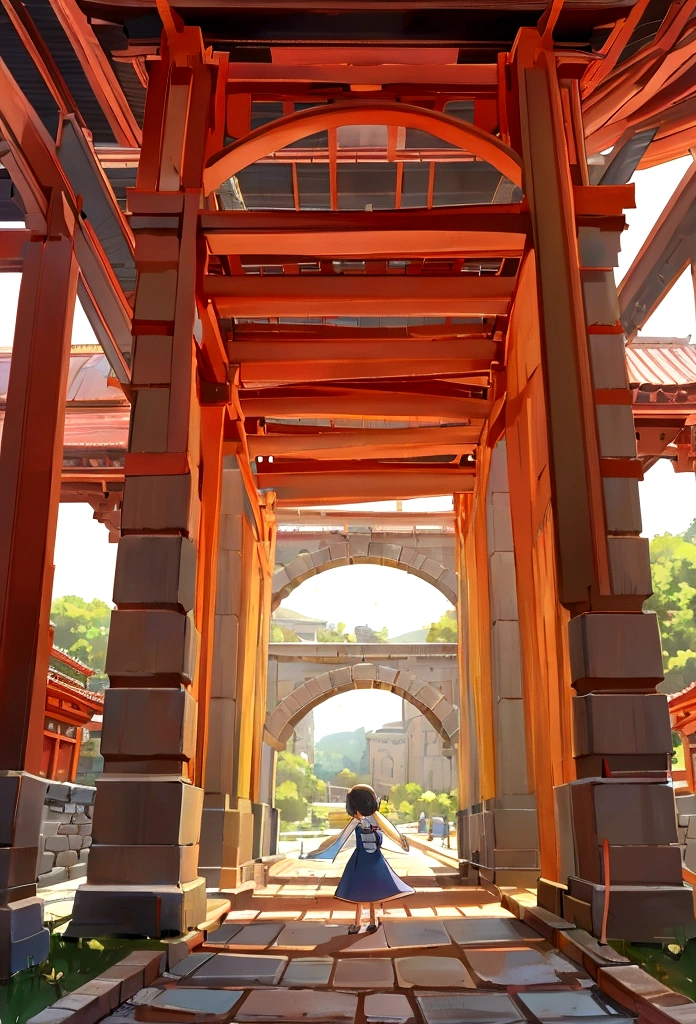 A stone arch bridge with three arches,masterpiece,Simplicity,Bright colors,cute,Children like,HD