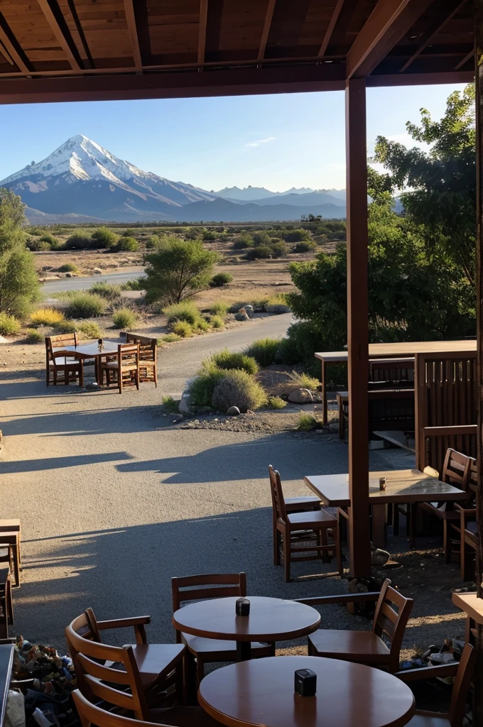A restaurant with a mountain of garbage in the back.