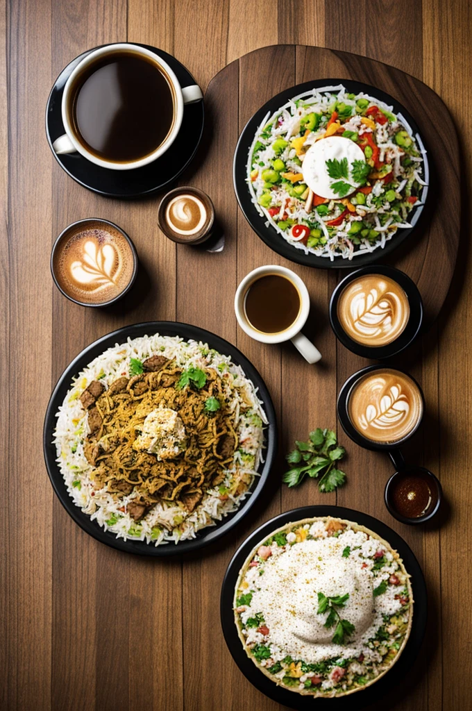 Tapsi, biryani, shawarma, with coffee poster