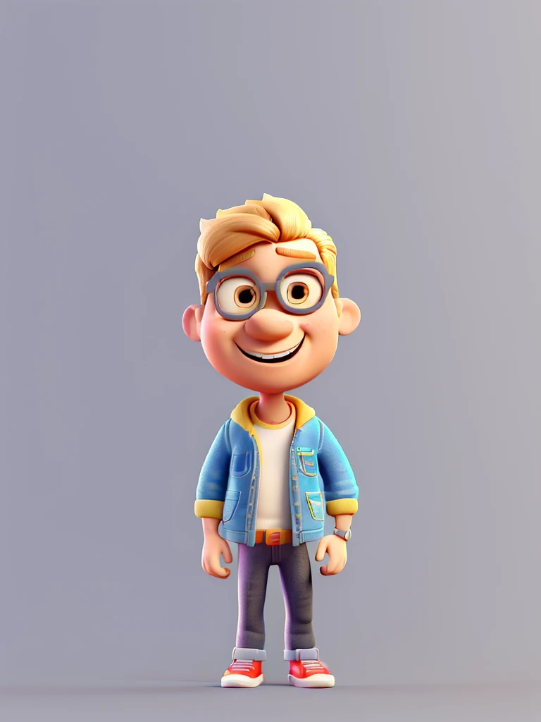 Create a 3D cartoon style caricature. full body with a big head image of a 50 year old Indonesian man, crested hair, thin face, straight thick eyebrows, smiling mouth, very long realistic chin beard, bright colors trending on artstation, solid color background wall, wearing a black jacket, jeans, white sneakers, beautiful 3D rendering, cute pixar, inspired by Du Qiong, blond haired boy, andrew dickson, realistic, 3D, cartoon style, well shaded, smooth, Pixar, Lexica Aperture v.3.5