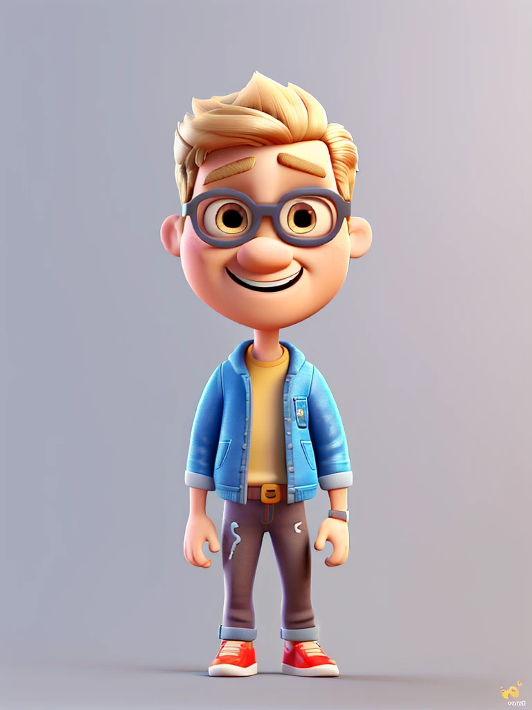 Create a 3D cartoon style caricature. full body with a big head image of a 50 year old Indonesian man, crested hair, thin face, straight thick eyebrows, smiling mouth, very long realistic chin beard, bright colors trending on artstation, solid color background wall, wearing a black jacket, jeans, white sneakers, beautiful 3D rendering, cute pixar, inspired by Du Qiong, blond haired boy, andrew dickson, realistic, 3D, cartoon style, well shaded, smooth, Pixar, Lexica Aperture v.3.5