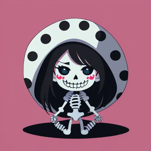 {{pop}},{{chibi character}},{{cartoon character}},skeleton,Clown hat,Clown clothes,pop style,colorfull background