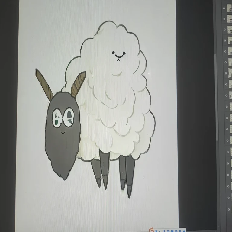 a close up of a sheep drawn on a computer screen, sheep, sheep wearing a suit, sheep肉和山sheep融为一体, electric sheep, ram sheep robot, Hand-drawn animation, shadow!!!, Hand-drawn animation, stop-motion, Low quality sharpened graphics, Big head and big eyes, Inspired by Leo Leoni, Simple drawing method, image