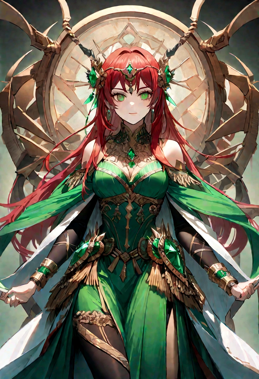 (Huang Li、high quality、Extremely detailed),Constellation - Scorpio Goddess,Huge scorpion,Woman stroking a scorpion,Similar to Latin goodness,brave,capricious,Productivity,The face of enterprising and humanitarianism,Red hair,Ancient Greek costumes、Wrap Dress,The background is the universe,Crystal green eyes(Eyes Details),Powerful appearance