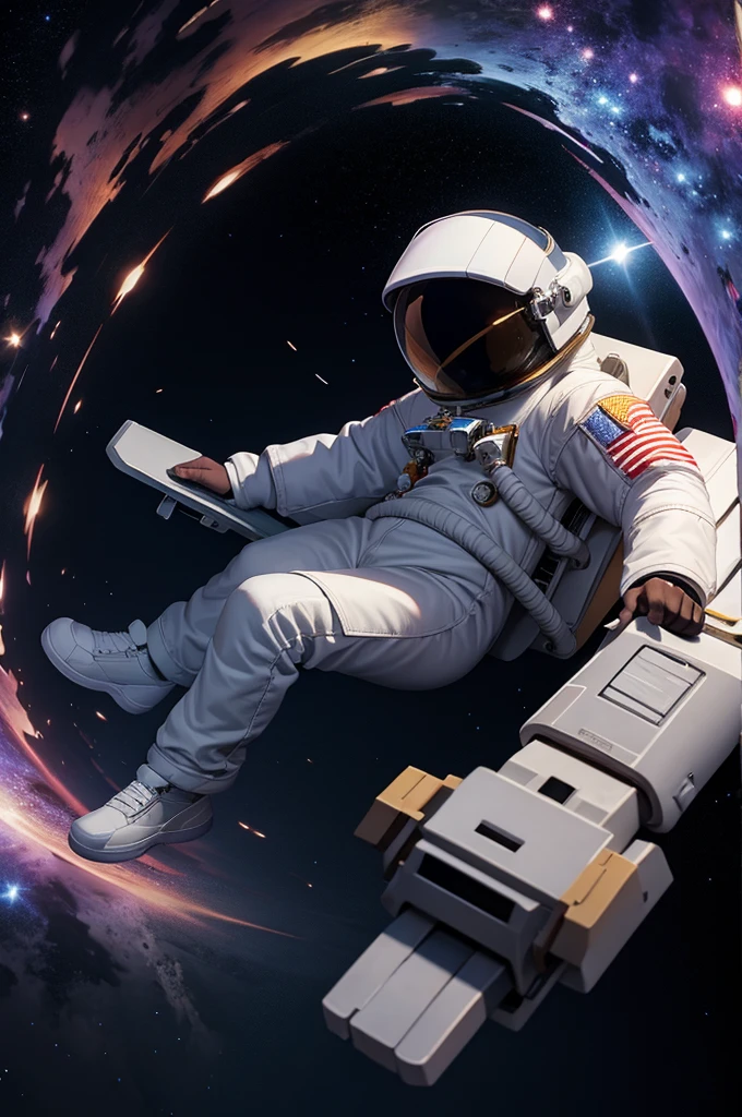 Astronaut floating in galaxy
