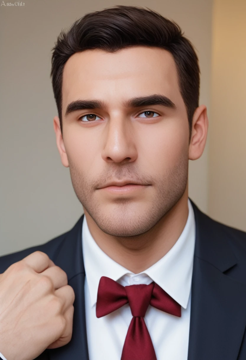 Man in suit looking at camera, face perfect, perfect handsome face, Handsome face, Inspired by Luca Zontini,good looking face, really good looking face!!, handsome attractive face, looking intensely at the camera, Rafael Personas, handsome detailed face