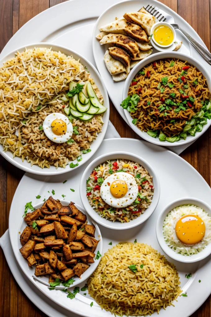 3 shawarma's in a plate
Biryani in a separate plate
Tapsilog in another separate plate