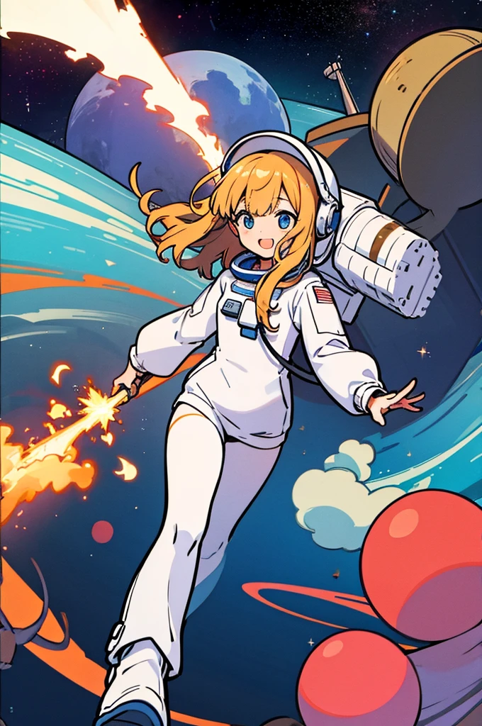 Astronaut floating in galaxy