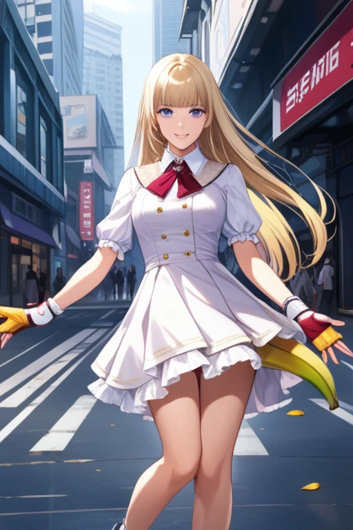 score_9, score_8_up, score_7_up, best quality, masterpiece, source_anime, zPDXL2, BREAK
1girl, solo,  lili,  blonde hair, blue eyes, lilit7, pasntyhose, purple, fingerless gloves, dress, city, , smile, happy
Pretending to slip on a banana peel