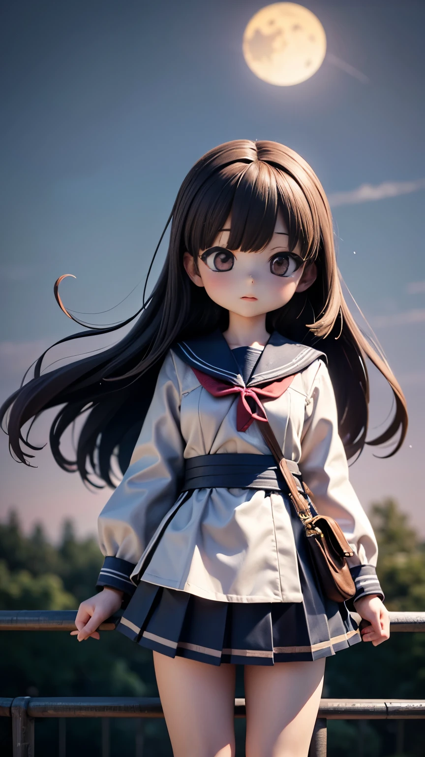(masterpiece, Highest quality, High resolution、high resolution、Official Art, beautifully、aesthetic:1.2), (Little:1.3、2:2:1.3),night、深night、(Degrees of Freedom:1.8)、 (Shiny skin), (Many colors:1.4), Japanese、(uniform、high )、Super big breasts:1.5、(Small waist:1.3)、Realistic textured face and body、Perfect Anatomy、Detailed Background、moon、rain、Wind、Fluttering Hair、