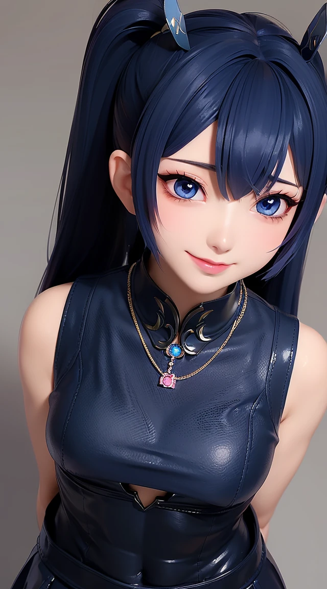 (masterpiece:1.3), (Best Quality:1.3), (Ultra-detailed:1.2), ((kawaii)), Cute, (lovely), ((sexy)), ((Extremely detailed)), 4K, (8K), Best Quality, (Beautiful), Illustration, anime style, (bold line:1.2), Gradation, looking at viewer, //, (bent down:1.1), (arms behind back), //, a cute girl, 1girl, (solo:1.2), gleaming skin, //, (flat chested), (Perfect eyes:1.2), (Perfect iris:1.2), //, darkblue hair color, (beautiful eyes) //, (half closed eyes:1.3), (sexual expression:1.2), Fascinated expression, smile, (blush:1.2), //, modern city background, on rock, twin tails, straight bangs, muscle girl, hard abs, exposed abs, NECKLACE, skirt, heavy armor suit, mecha musume, underboobs