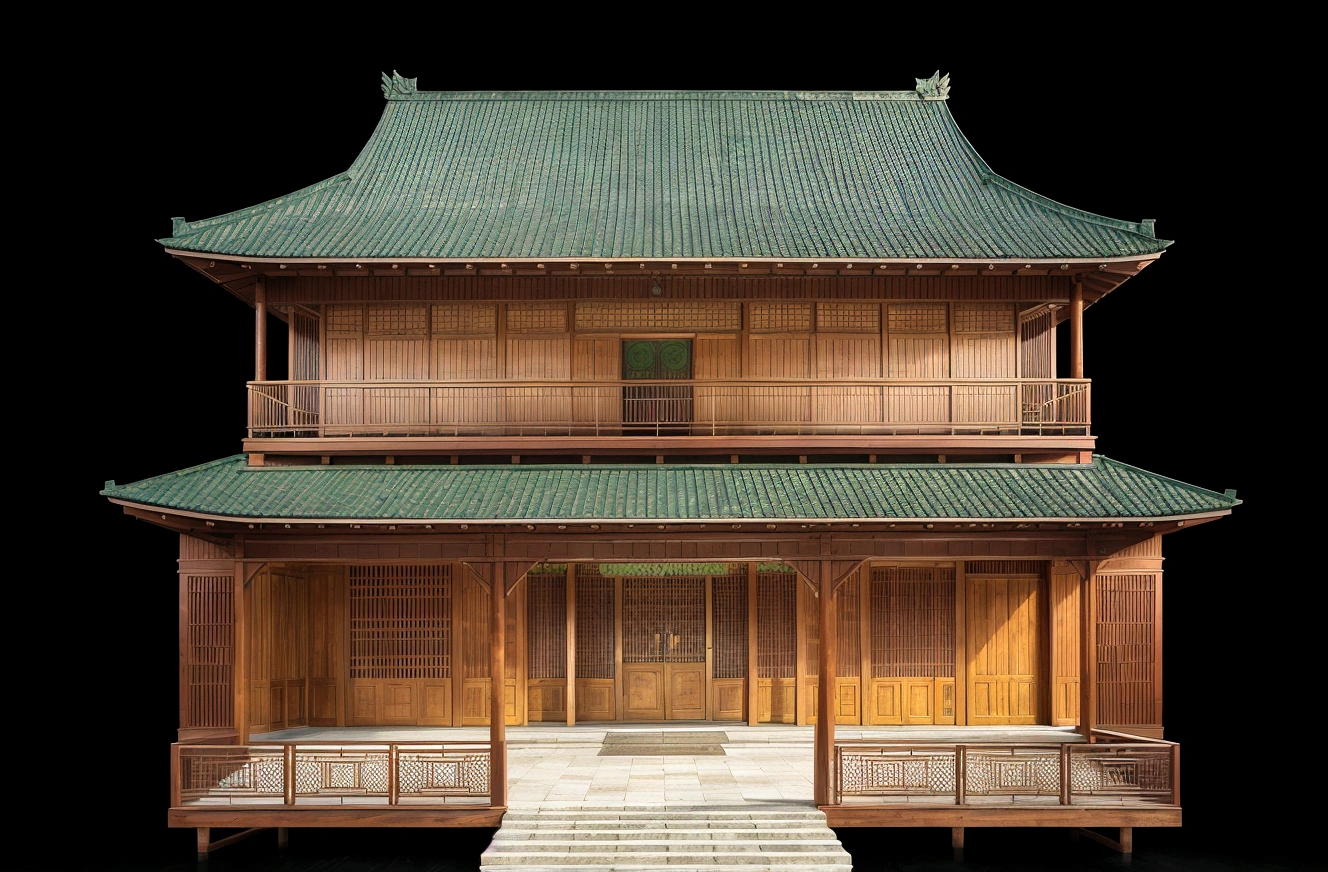 illustration of a traditional chinese house with a red door and a green roof, japanese house, digital painting of a pagoda, chinese building, temple background, zen temple background, japanese temple, an extremely detailed building, inspired by Shūbun Tenshō, artwork in the style of z.w. gu, background depicting a temple, korean traditional palace