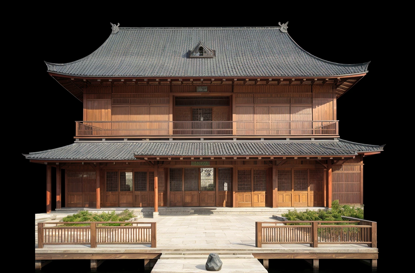 illustration of a traditional chinese house with a red door and a green roof, japanese house, digital painting of a pagoda, chinese building, temple background, zen temple background, japanese temple, an extremely detailed building, inspired by Shūbun Tenshō, artwork in the style of z.w. gu, background depicting a temple, korean traditional palace