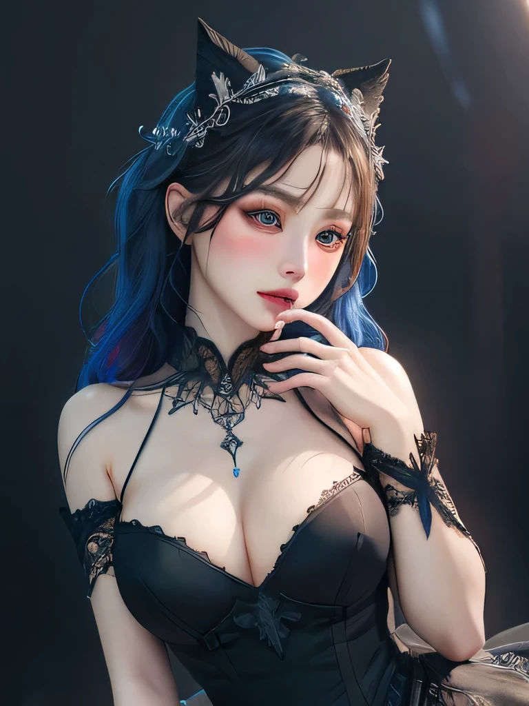 a thin girl with silicone breasts, beautiful detailed eyes, beautiful detailed lips, extremely detailed eyes and face, long eyelashes, elegant dress, graceful pose, dramatic lighting, cinematic composition, vibrant colors, hyper-realistic, 8k, best quality, masterpiece