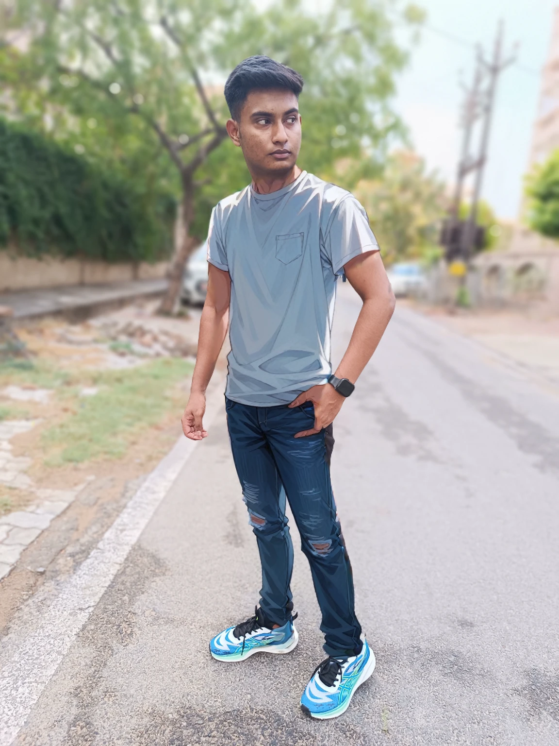 White shirt and balck jeans