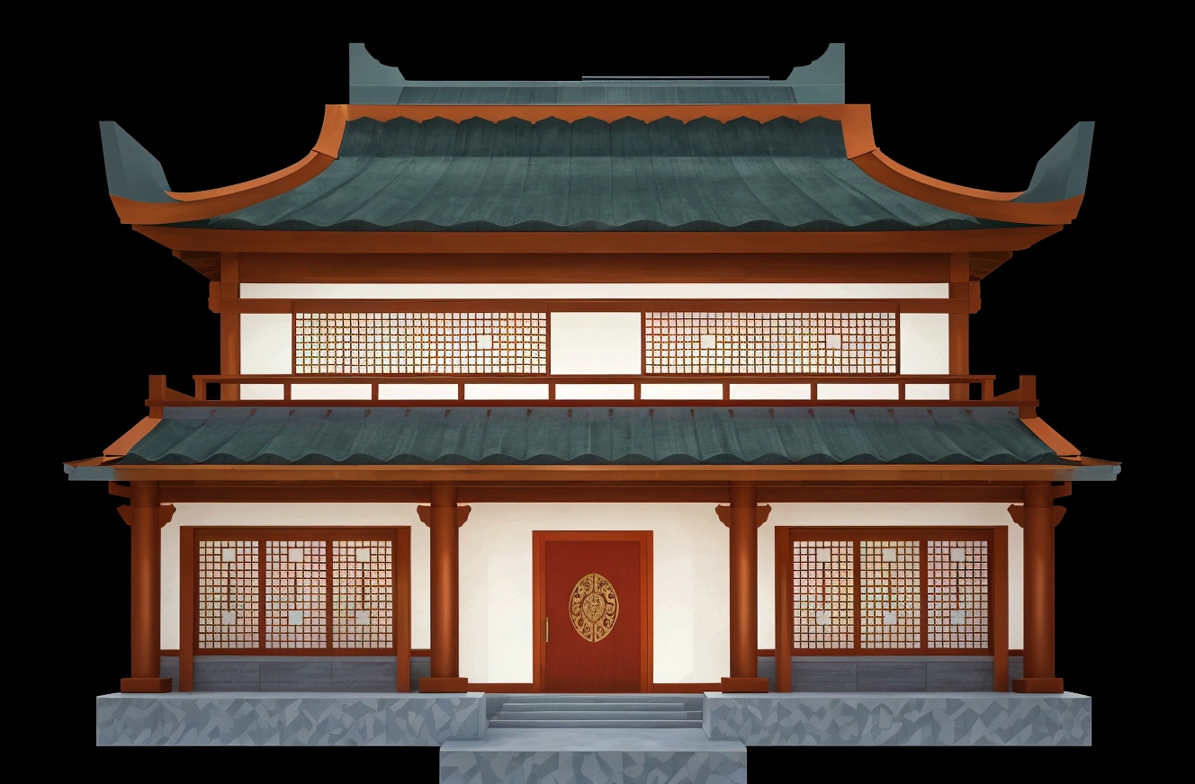 illustration of a traditional chinese house with a red door and a green roof, japanese house, digital painting of a pagoda, chinese building, temple background, zen temple background, japanese temple, an extremely detailed building, inspired by Shūbun Tenshō, artwork in the style of z.w. gu, background depicting a temple, korean traditional palace