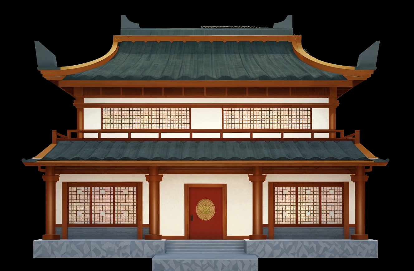 illustration of a traditional chinese house with a red door and a green roof, japanese house, digital painting of a pagoda, chinese building, temple background, zen temple background, japanese temple, an extremely detailed building, inspired by Shūbun Tenshō, artwork in the style of z.w. gu, background depicting a temple, korean traditional palace