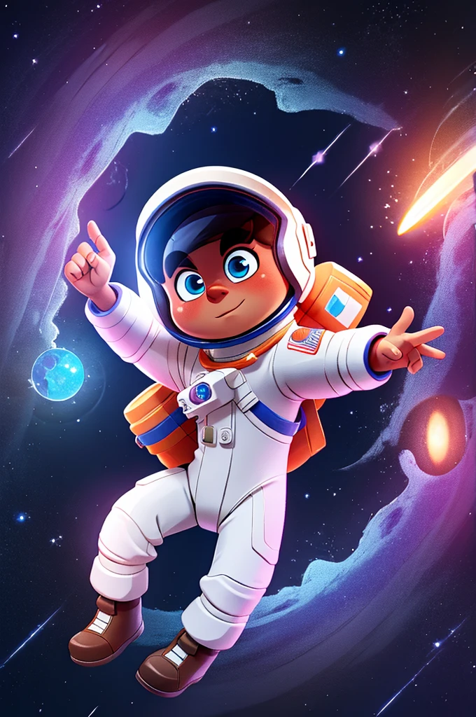 Astronaut floating in galaxy