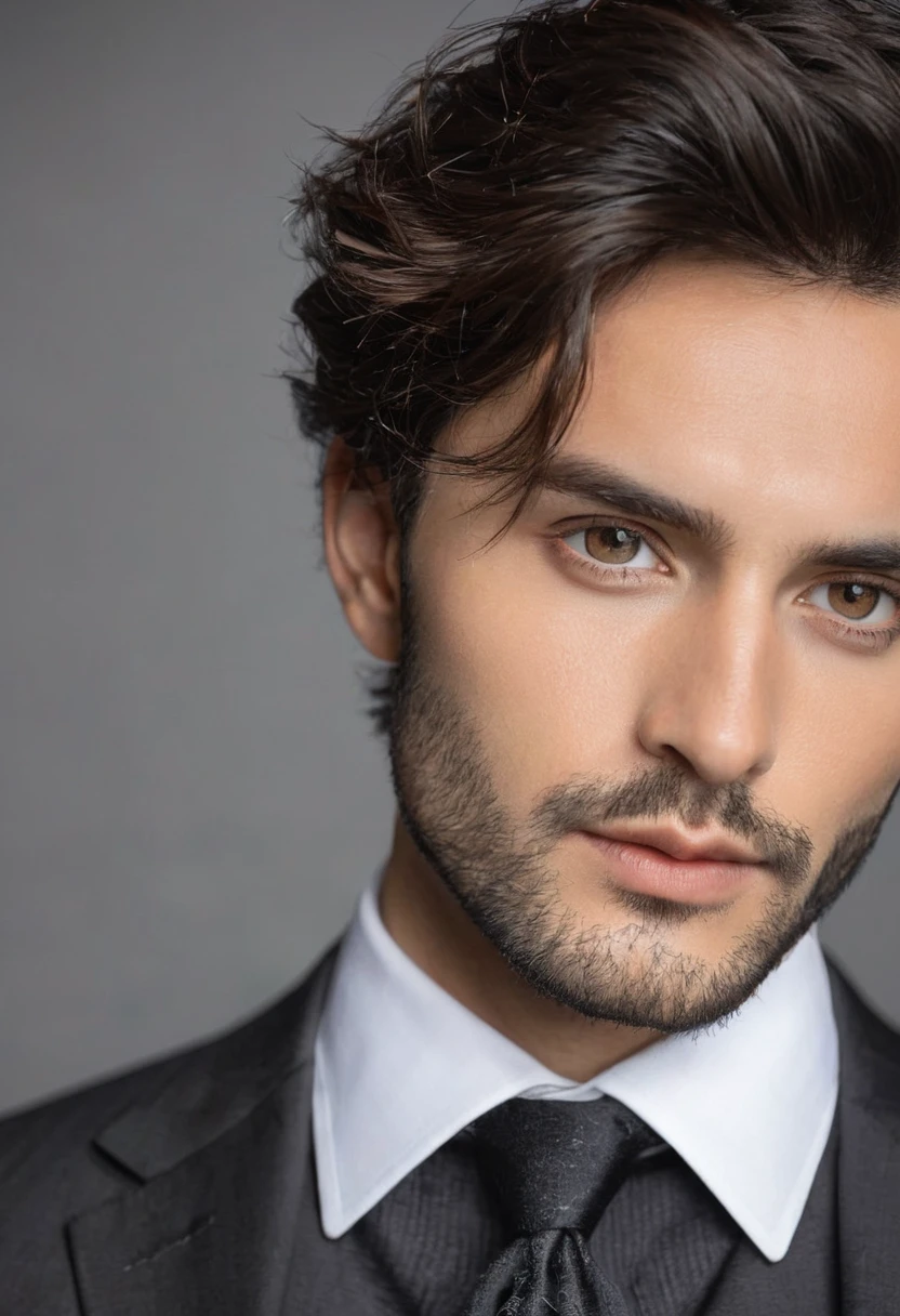 Man in suit looking at camera, face perfect, perfect handsome face, Handsome face, Inspired by Luca Zontini,good looking face, really good looking face!!, handsome attractive face, looking intensely at the camera, Rafael Personas, handsome detailed face
