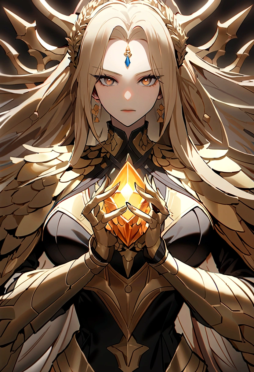 (Huang Li、high quality、Extremely detailed),Constellation - Libra goddess,Huge Libra,Woman stroking the scales,Similar to Latin goodness,brave,capricious,Productivity,The face of enterprising and humanitarianism,Yellow hair,Ancient Greek costumes、Wrap Dress,The background is the universe,Crystal brown eyes(Eyes Details),Powerful appearance
