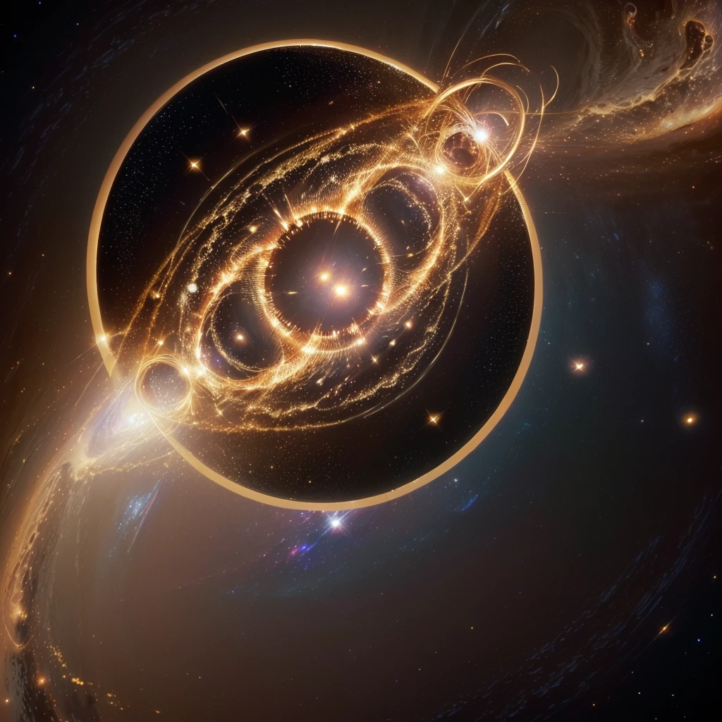 ((A golden circle with a shining dot in the center)) ((The circle should have a metallic golden hue)) ((the dot in the center should radiate intense white light)) ((the circle is perfectly symmetrical)) ((the center point is sharply defined)) ((background is cosmic space)) ((background is a space nebula)) ((PICTURE REALISTIC)) ((ultra detailed image))