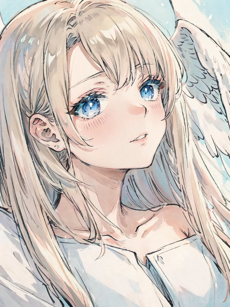 Magestic anime man, light themed, gentle face, angel like