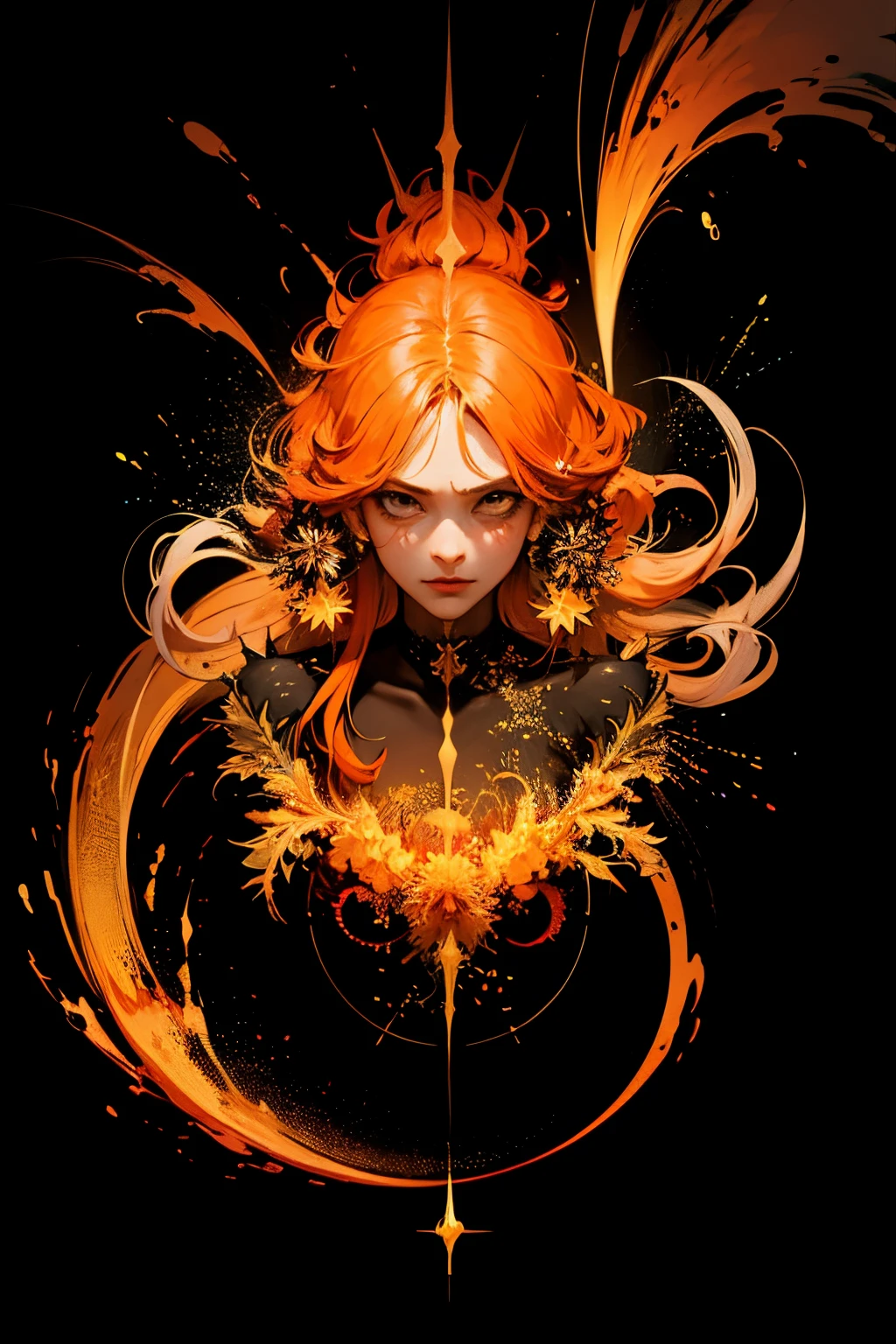 1 Girl,(orange_hair:1.1),(zendispute, Mandala, dispute, endispute:0.6),(Fractal Art),The most beautiful form of chaos,Savage design,