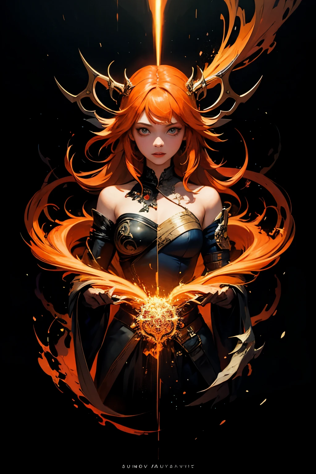 1 Girl,(orange_hair:1.1),(zendispute, Mandala, dispute, endispute:0.6),(Fractal Art),The most beautiful form of chaos,Savage design,