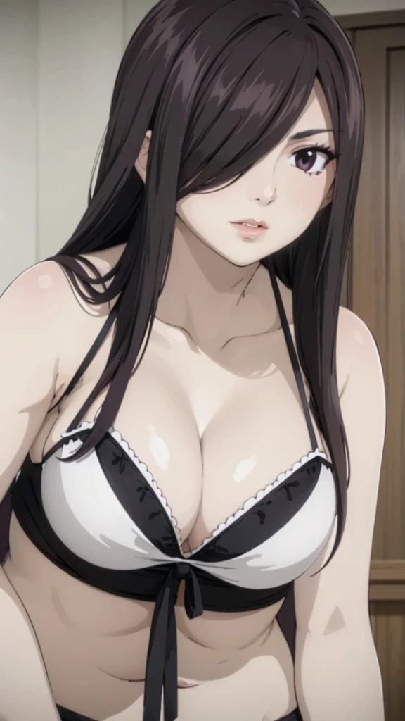 Cute , mature women, realistic skin,perfect ,black hair, long hair, (hair over one eye:1.4), messy hair, hair between eyes, purple bra, chubby,plump,fat, Sexy,dense pubic hair, extreme pubic hair, Sexy lips, pucker lips