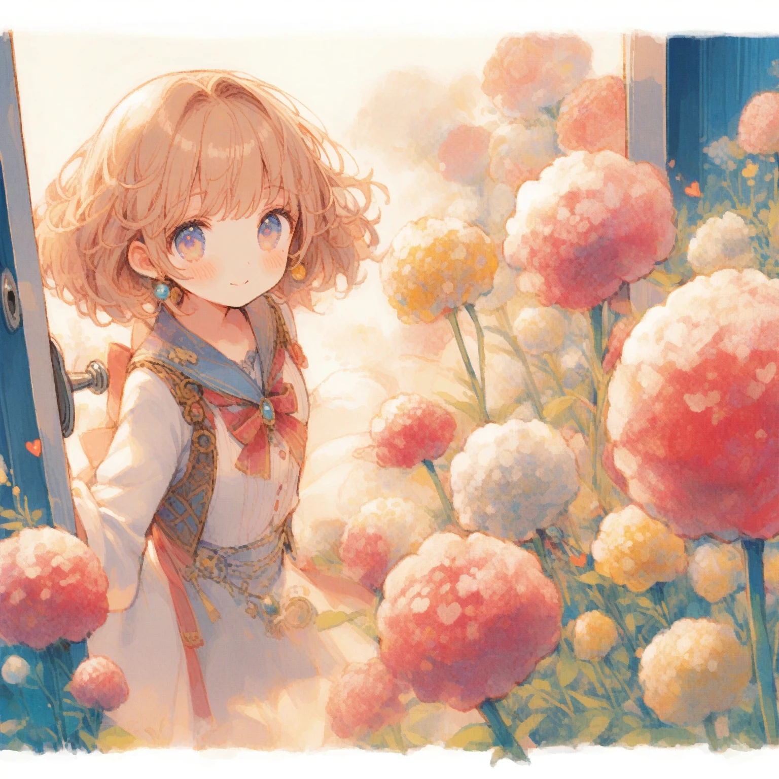 1girl、Craspedia globosa、「Eternal Happiness」「Knocking on the door of the heart」「Individuality」、tegaki