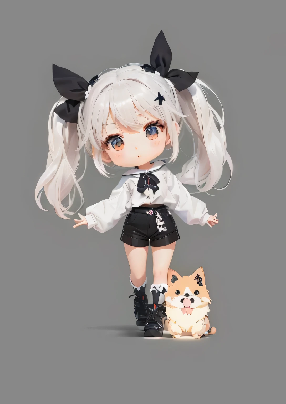Anime Girl and a Corgi, shirt,shGoldts,Rendering a cute 3D Anime Girl, Lovely characters, Little Lolita girl, cute anime girl, April Rendering, Anime Girl, Anime vtuber full body model, guweiz on pixiv artstation, Anime style. 8K, cute anime, 《K.Gold.Little Boxer》 Anime Girl, cute anime style